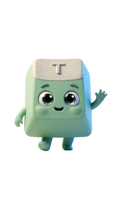 Typie, de vrolijke toetsenbord-mascotte van typie.fun